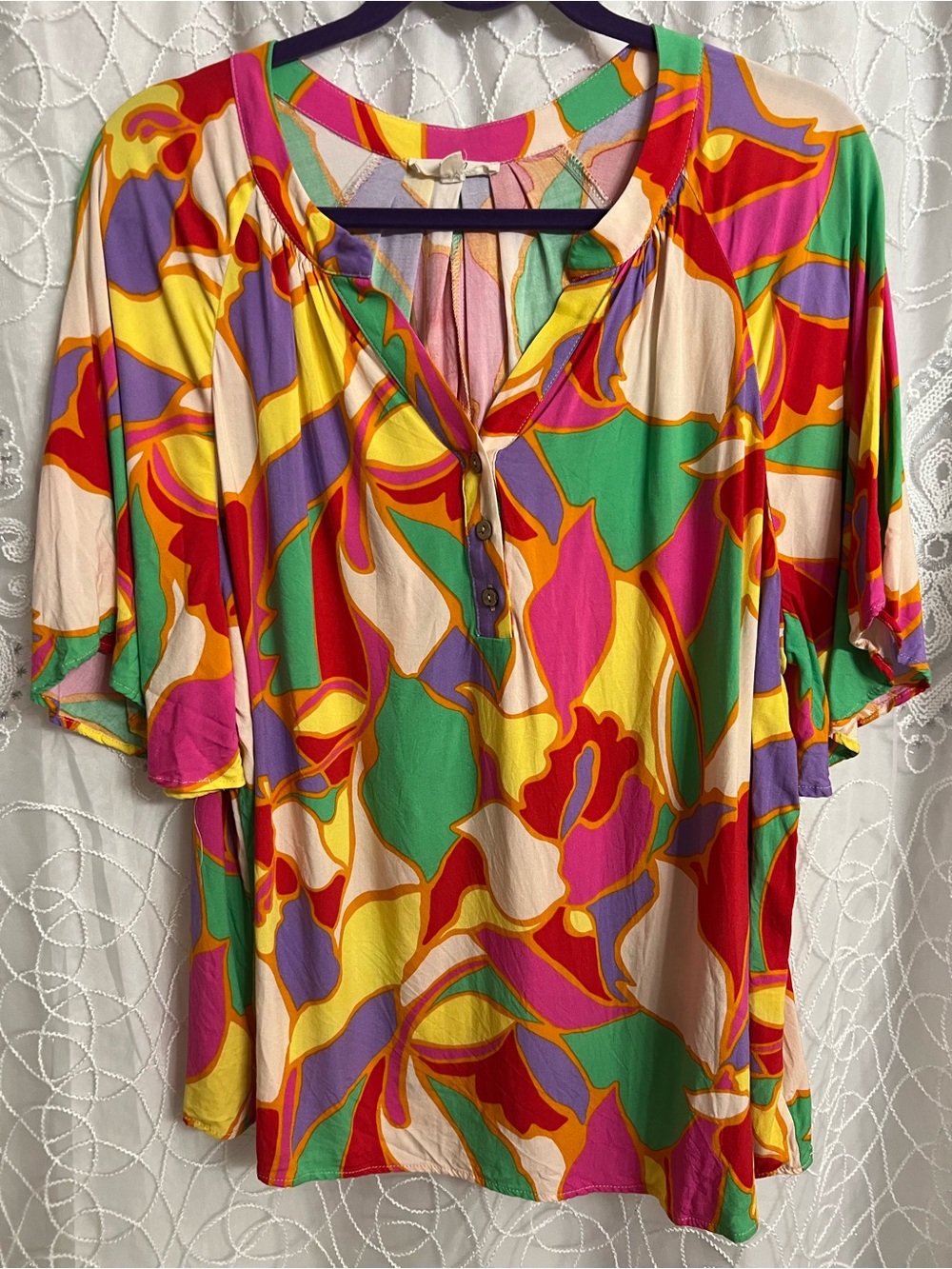 easel Multicolor Abstract Floral Scoop-Neck Tunic